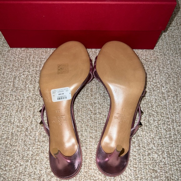 Valentino Garavani Rockstud Metallic Pink Leather Mule Slide Sandals - Picture 3 of 9